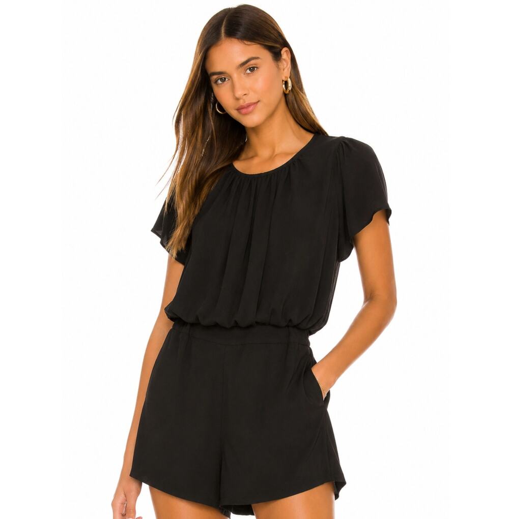 White House Black Market Black Flutter Sleeve Romper NWT Size 12
